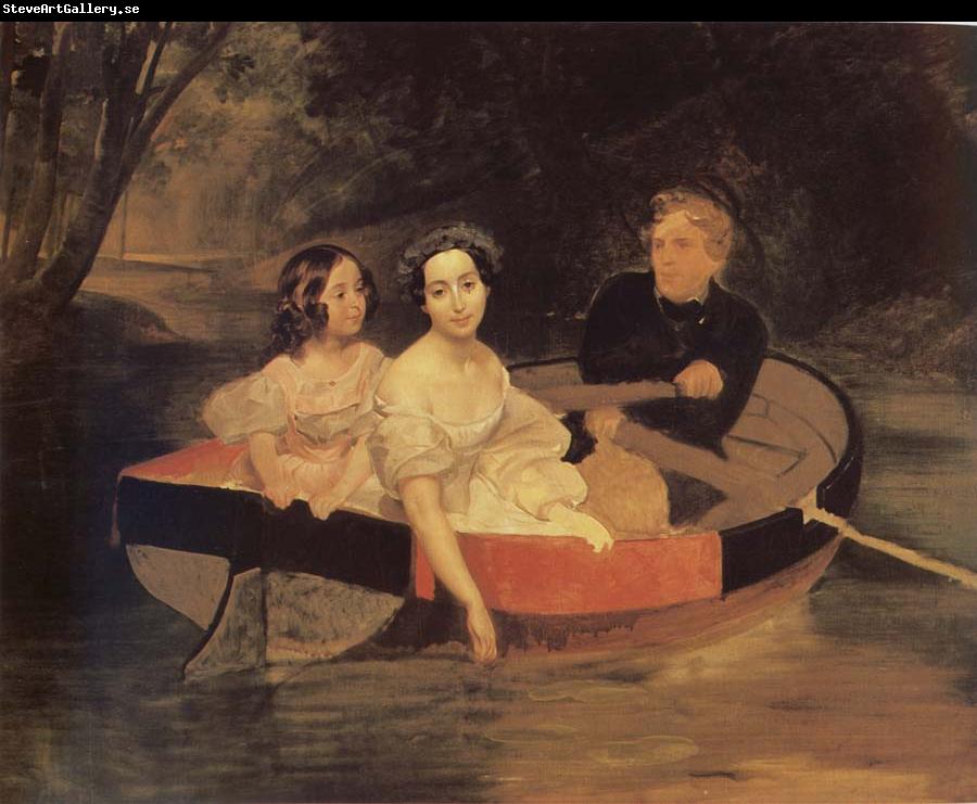 Karl Briullov Portrait of the artistand Baroness yekaterina meller-Zakomelskaya with her daughter in a boat